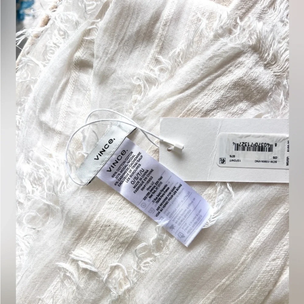 VINCE Large PASHMINA SCARF sheer stripe  cotton modal cashmere LIGHT Ivory